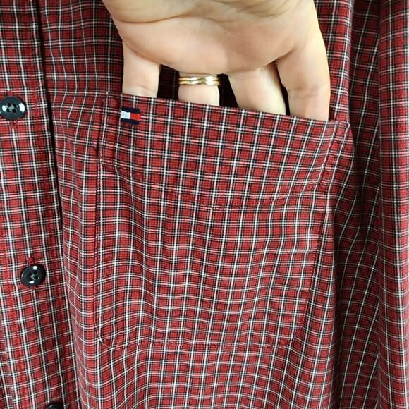 Tommy Hilfiger Plaid Button Down Shirt Maroon Size XL - Picture 6 of 10